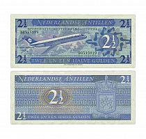 Подлинная банкнота 2 1/2 гульдена. Нидерландские Антильские о-ва, 1970 г. в. Купюра в состоянии UNC