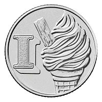 Монета 10 пенсов I - Мороженое (Ice Cream). Английский алфавит. Великобритания 2018 UNC