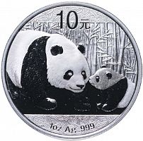 Серебряная монета в капсуле 10 юаней 999 пробы (31.1 г) Панда. Китай 2011 PF
