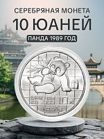 Инвестиционная монета в капсуле 10 юаней из серебра 999 пробы (31.1 г.). Панда. Китай, 1989 г. UNC