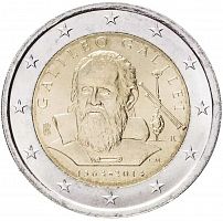 Памятная монета 2 евро 450 лет со дня рождения Галилео Галилея. Италия, 2014 г. в. Монета в состоянии UNC (из ролла)