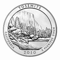 Монета 25 центов Йосемити. Национальные парки. США Р 2010 UNC