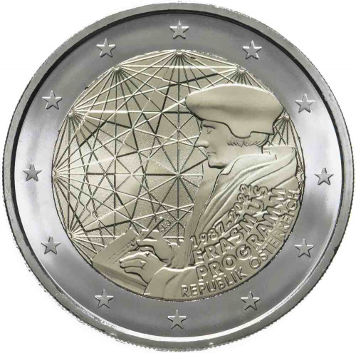 Монета 2 евро 35 лет программе Эрасмус. Австрия 2022 UNC