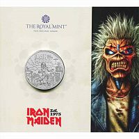 Памятная монета 5 фунтов в буклете Iron Maiden. Легенды музыки. Великобритания 2025 BU