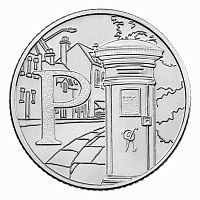 Монета 10 пенсов Буква Р - Почтовый ящик (Postbox). Английский алфавит. Великобритания 2018 UNC