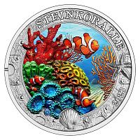 Монета 3 евро Каменистый коралл. Светящаяся морская жизнь. Австрия 2023 UNC