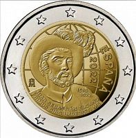 Монета 2 евро 500 лет первому кругосветному путешествию. Хуан Себастьян Элькано. Испания 2022 UNC