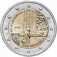 Памятная монета 2 евро. 50-летие коленопреклонения в Варшаве. Германия, 2020 г. в. Монета в состоянии UNC (из мешка)