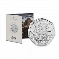 Памятная монета 50 пенсов в буклете Степной Мамонт. Гиганты ледникового периода. Великобритания 2024 BU