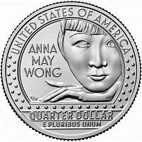 Памятная монета 25 центов Анна Мэй Вонг. Американские женщины. Р США 2022 UNC