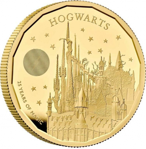 Золотая (62.4 г) монета 200 фунтов Хогвартс. Великобритания 2023 Proof