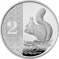 Серебряная монета 2 пенса Белка в капсуле. Великобритания 2023 Proof