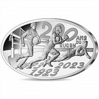Монета 10 евро в футляре 200 лет регби. Чемпионат мира по регби. Франция 2023 PF