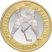 Памятная монета 5 евро Чемпионат мира по хоккею 2012 года. Финляндия, 2012 г. в. Монета в состоянии UNC (из мешка)