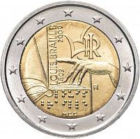 Монета 2 евро Луи Брайль. Италия 2009 UNC