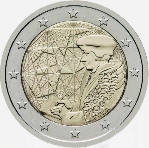 Монета 2 евро 35 лет программе Эрасмус. Латвия 2022 UNC