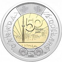 Памятная монета 2 доллара 50 лет Си-Эн Тауэр. Канада 2026 UNC