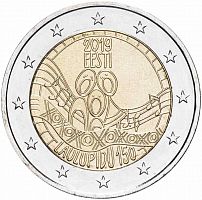 Памятная монета 2 евро 150 лет первого фестиваля песни. Эстония, 2019 г. в. Монета в состоянии UNC (из ролла)