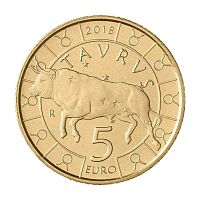 Монета 5 евро Телец. Знаки зодиака. Сан Марино 2018 UNC