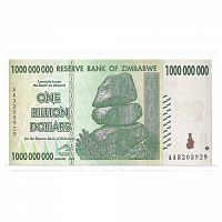 Подлинная банкнота 1000000000 долларов (1 миллиард), Зимбабве, 2008 г. в. Купюра в состоянии аUNC (без обращения)