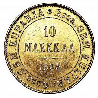 Золотая монета 900 пробы (3.23 г) 10 Марок L. Финляндия 1905 VF-XF