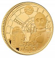 Золотая (7.8 г) монета 25 фунтов Звездные воины. R2-D2 и C-3PO. Великобритания 2023 PF