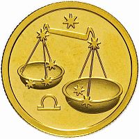Золотая монета 999 пробы (3.2 г) 25 рублей Весы в капсуле. Знаки зодиака. ММД 2002 UNC