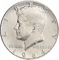 Серебряная монета 1/2 доллара Кеннеди. Р США 1964 aUNC