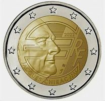 Памятная монета 2 евро Жак Ширак. Франция, 2022 г. в. Монета в состоянии UNC (из мешка)