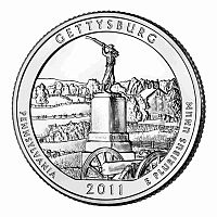 Монета 25 центов Геттисберг. Национальные парки. США Р 2011 UNC