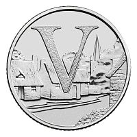 Монета 10 пенсов Буква V - Деревня (Villages). Английский алфавит. Великобритания 2018 UNC