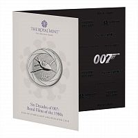 Памятная монета 5 фунтов в буклете Джеймс Бонд Агент 007. Фильмы о Бонде. Великобритания 2024 BU