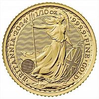 Золотая монета 10 фунтов Стоящая Британия. Великобритания 2024 BU