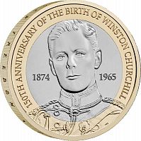 Монета 2 фунта 150-е Уинстона Черчилля. Великобритания 2024 UNC