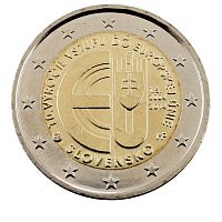Памятная монета 2 евро 10 лет вступлению Словакии в Евросоюз. Словакия, 2014 г. в. Монета в состоянии UNC (из ролла)