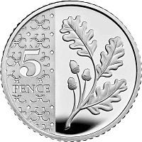 Серебряная монета 5 пенсов Дубовая веточка в капсуле. Великобритания 2023 Proof