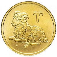 Золотая монета 999 пробы (3.2 г) 25 рублей Овен в капсуле. Знаки зодиака. СПМД 2003 UNC