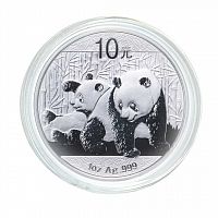 Инвестиционная серебряная монета в капсуле 10 юаней 999 пробы (31,1 г чистого серебра). Панда. Китай, 2010 г.в. Proof