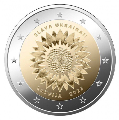Монета 2 евро Украина. Подсолнух. Латвия 2023 UNC