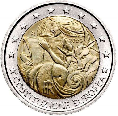 Монета 2 евро Европейская Конституция. Италия 2005 UNC Монета 2 евро Европейская Конституция. Италия 2005 UNC