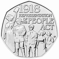 Монета 50 пенсов 100 лет Закону о народных представителях. Великобритания 2018 UNC