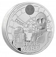 Серебряная (62.86 г) монета 5 фунтов Звездные воины. R2-D2 и C-3PO. Великобритания 2023 PF