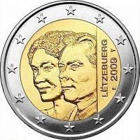 Монета 2 евро 90 лет со дня вступления на престол великой герцогини Шарлотты. Люксембург 2009 UNC