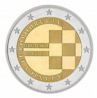 Монета 2 евро Введение первого евро. Хорватия 2023 UNC