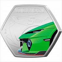 Памятная монета 5 евро Temerario. Итальянские автомобили Ламборгини. Италия 2025 BU