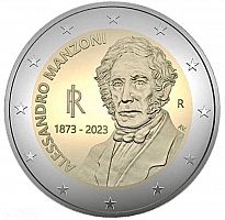 Памятная монета 2 евро 150 лет со дня смерти Алессандро Мандзони. Италия, 2023 г. в. UNC