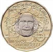 Памятная монета 5 евро 30 лет со дня рождения Марко Симончели. Сан Марино 2017 UNC