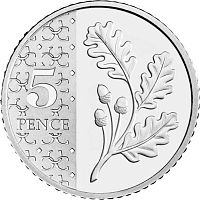 Монета 5 пенсов Дубовая веточка. Великобритания 2023 UNC