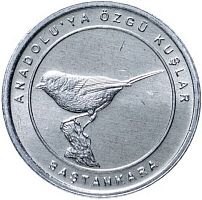 Памятная монета 1 куруш Синица. Анталийские птицы. Турция, 2020 г. в. Монета в состоянии UNC