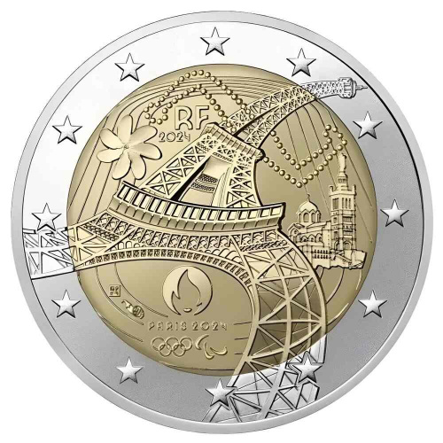 Памятная монета 2 евро Эйфелева башня. Олимпиада в Париже. Франция 2024 UNC